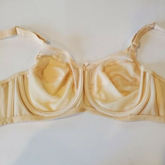 Vintage 60s Bra Beige Original Full Coverage 32D Pinup Bullet Bra Floral - Picture 5 of 9